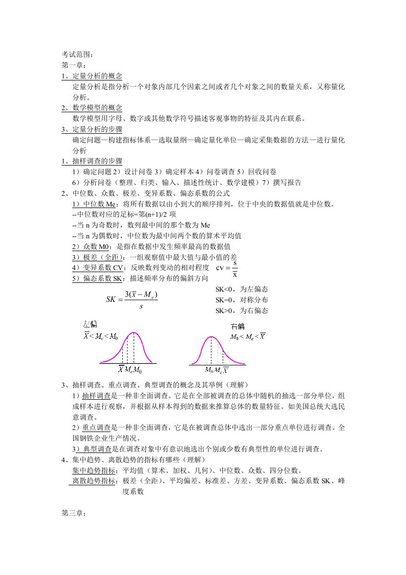 管理定量分析考试范围新