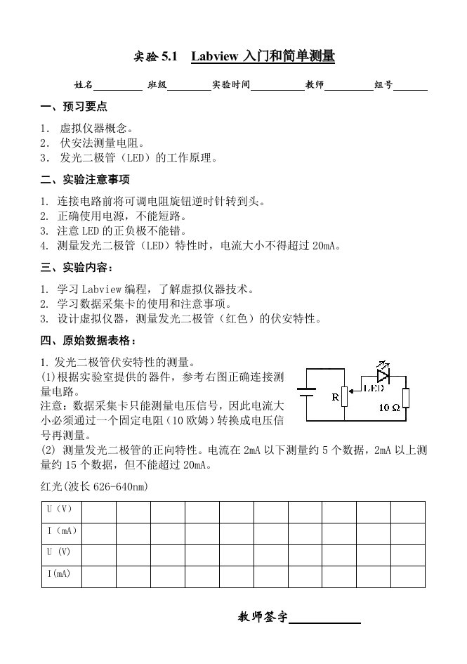 Labview入门和简单测量数据表格