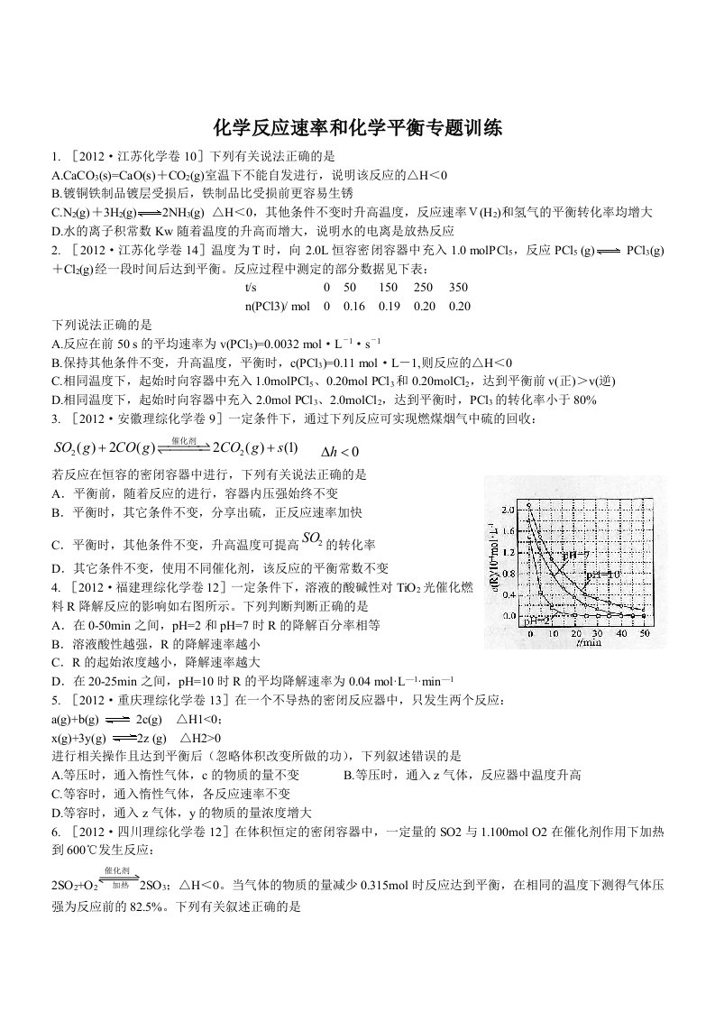 化学反应速率与化学平衡专题训练