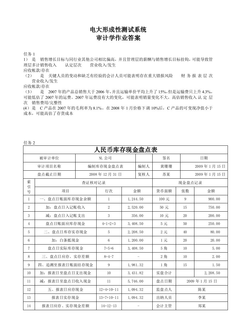 电大形成性测度系统审计学答案