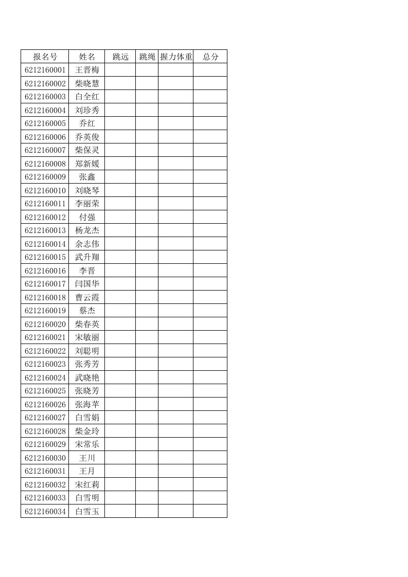 体育比赛成绩表格