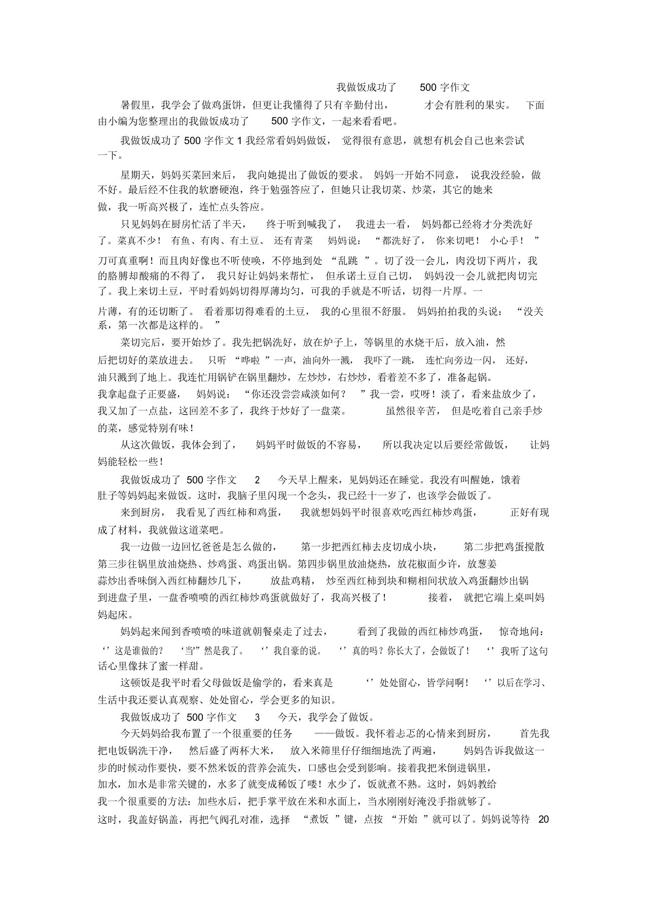 我做饭成功了500字作文