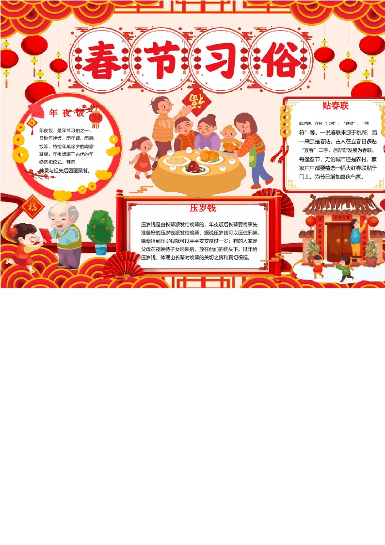 春节习俗小报喜迎新年龙年小报手抄报