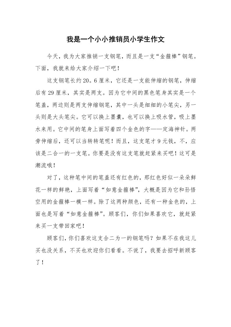 我是一个小小推销员小学生作文