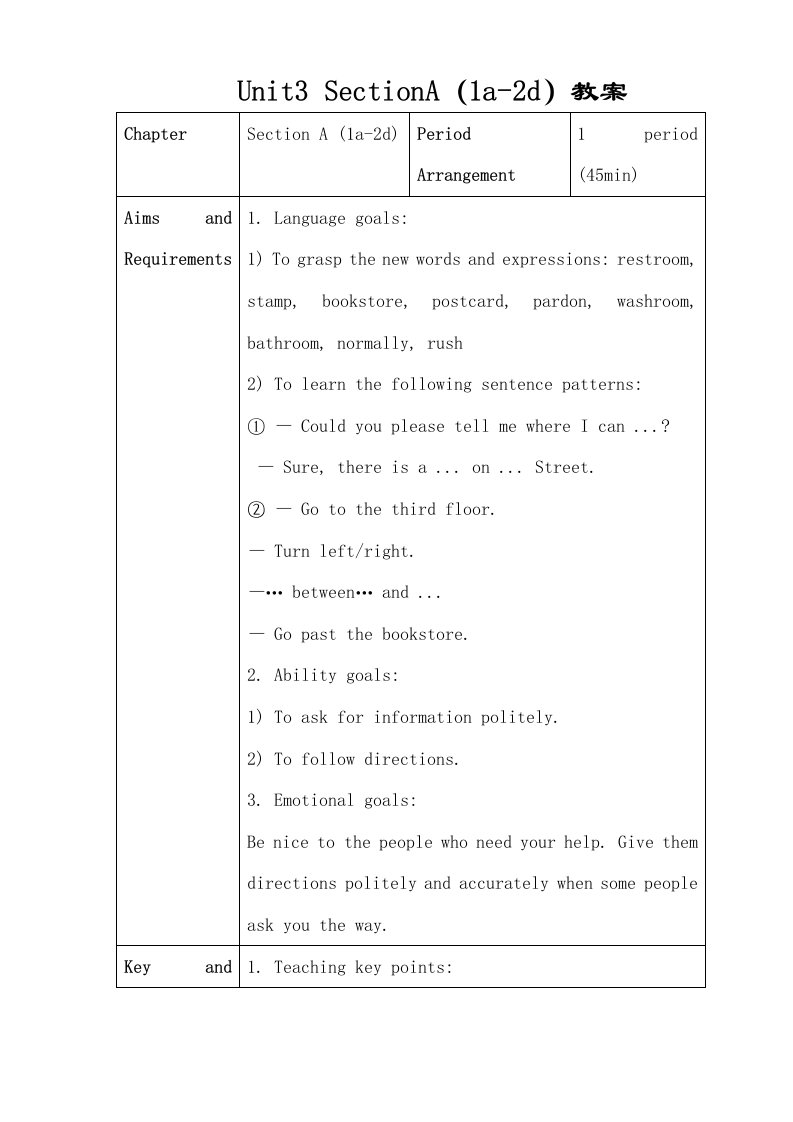 人教新目标英语九年级Unit3SectionA（1a2d）教案