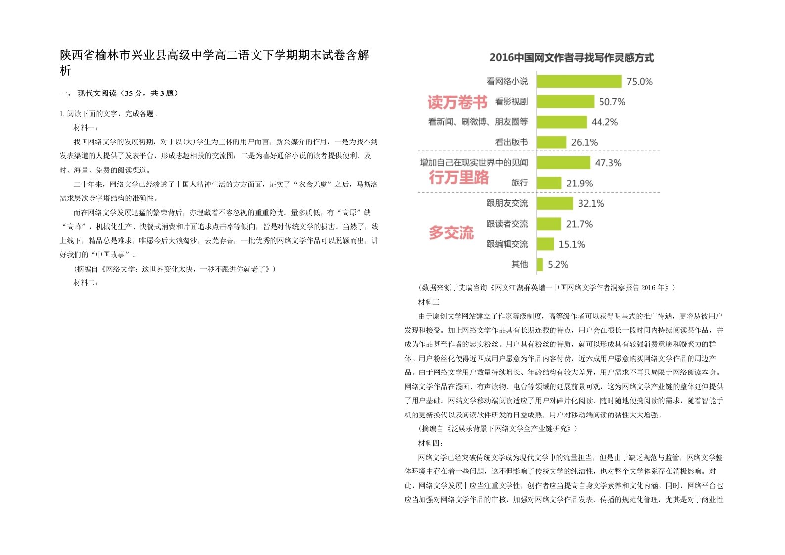 陕西省榆林市兴业县高级中学高二语文下学期期末试卷含解析