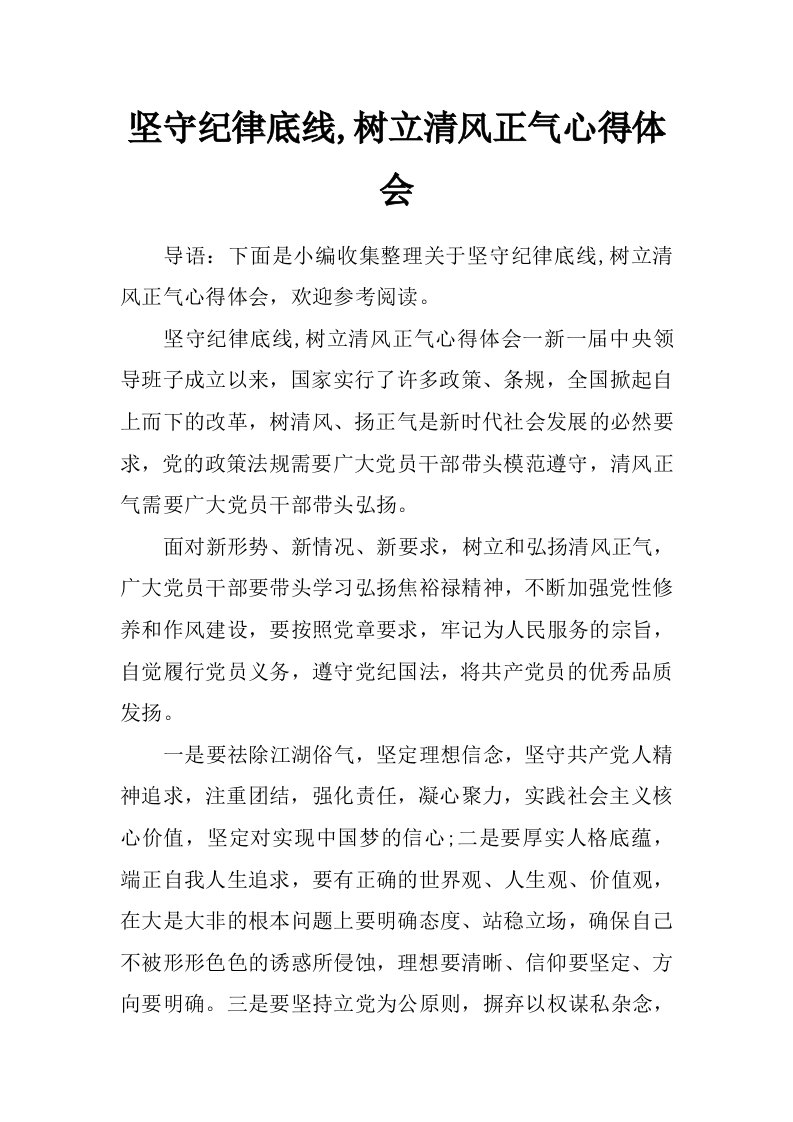 坚守纪律底线,树立清风正气心得体会