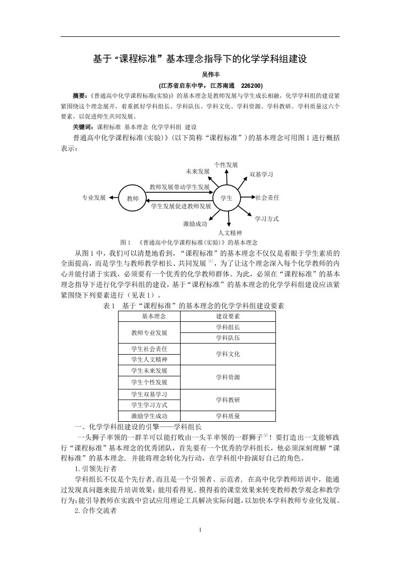 基于课程标准基本理念指导下的化学学科组建设(化学教师专业发展研究)