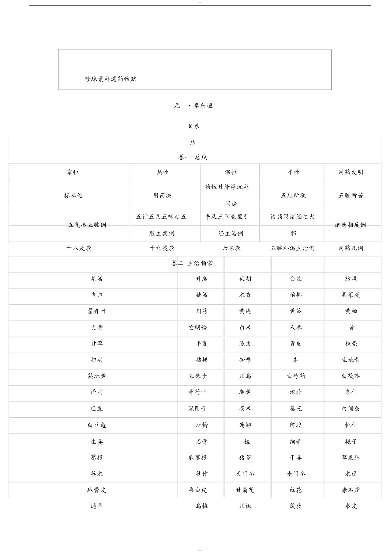 珍珠囊补遗药性赋