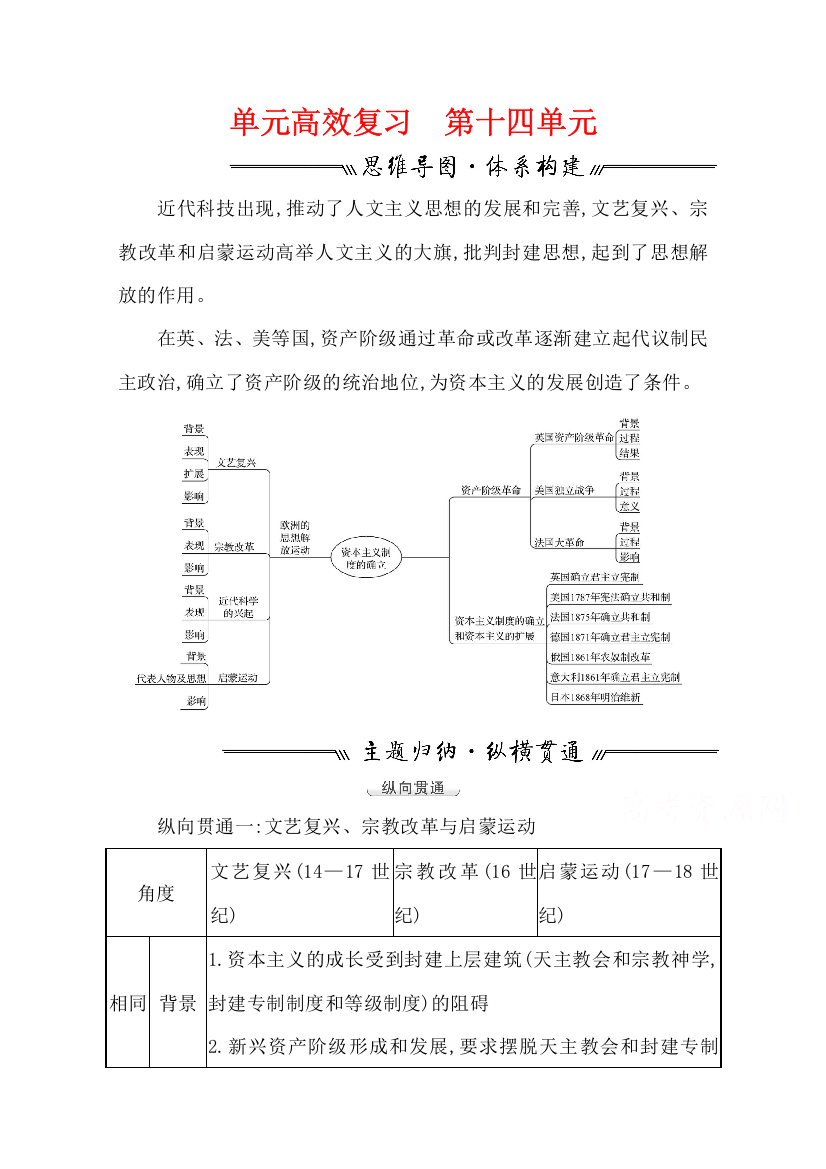 2022高考历史一轮复习教案：第十四单元