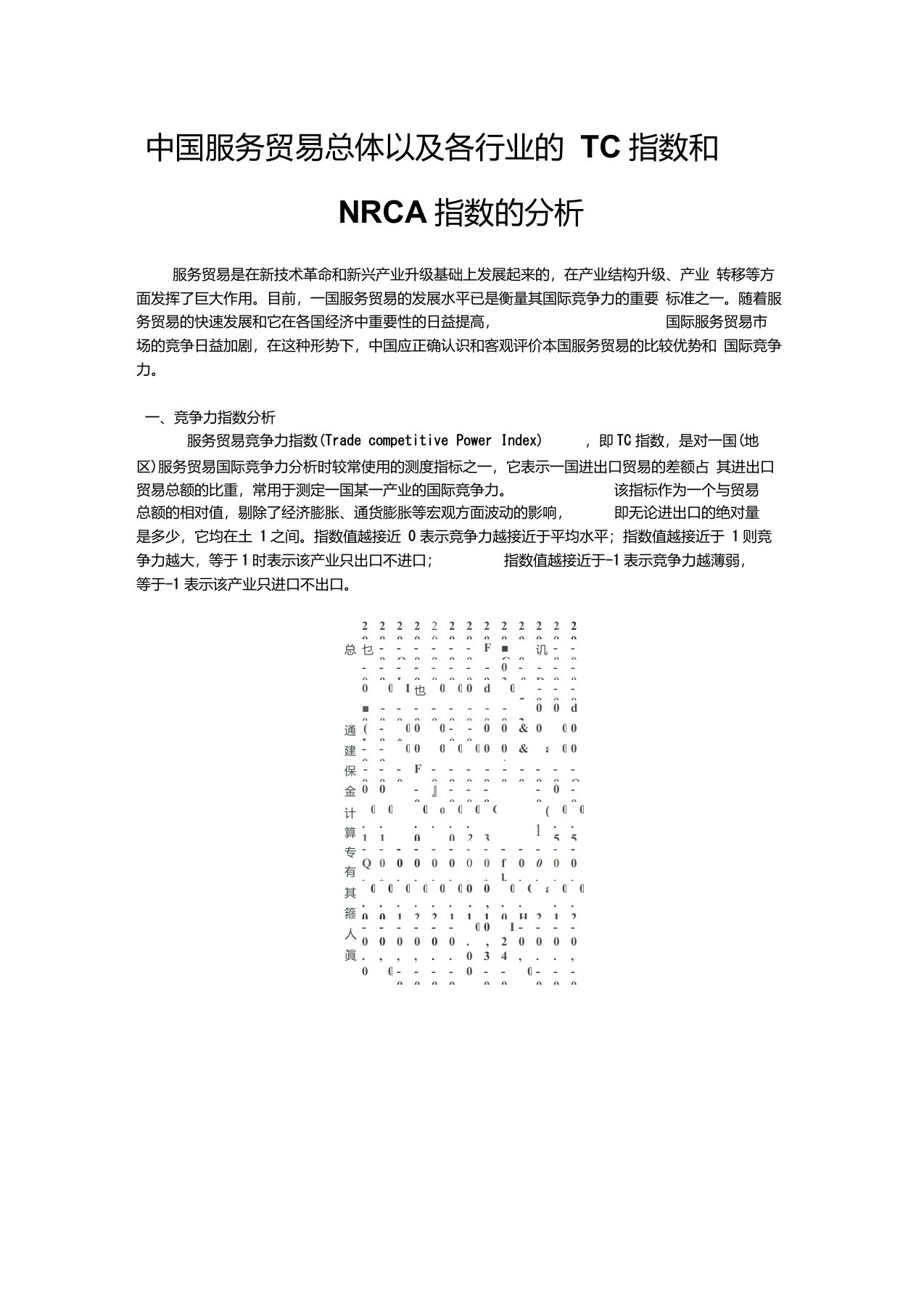 中国服务贸易总体以及各行业的TC指数和NRCA指数的分析