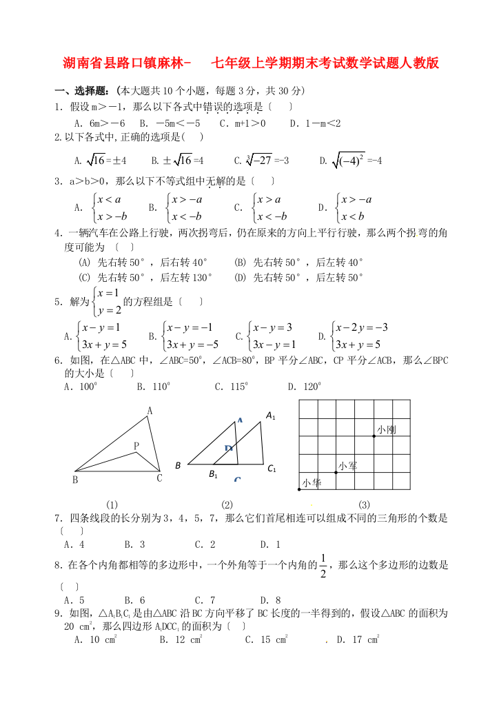 （整理版）县路口镇麻林七年级上学期期末考