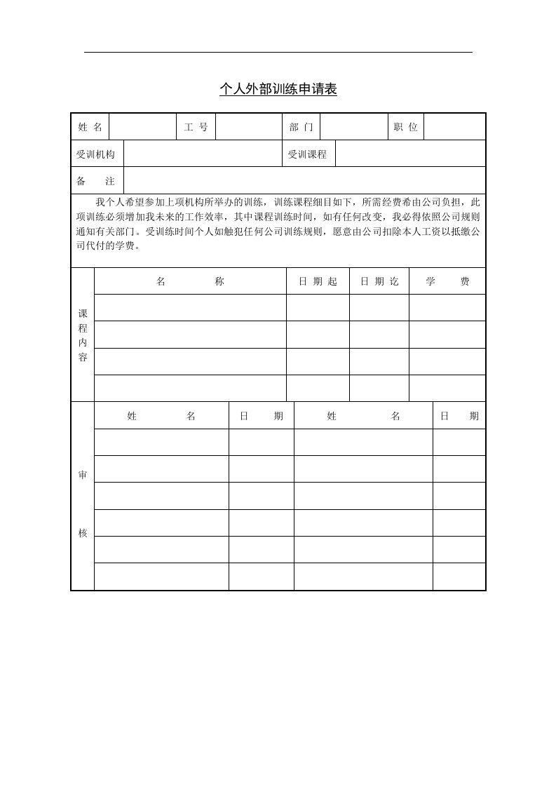 【管理精品】十七、个人外部训练申请表