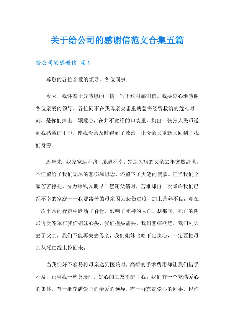 关于给公司的感谢信范文合集五篇