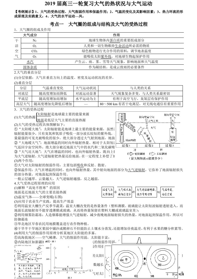 2019高考高三地理一轮复习大气的热状况与大气运动讲义经典打印版精品教育