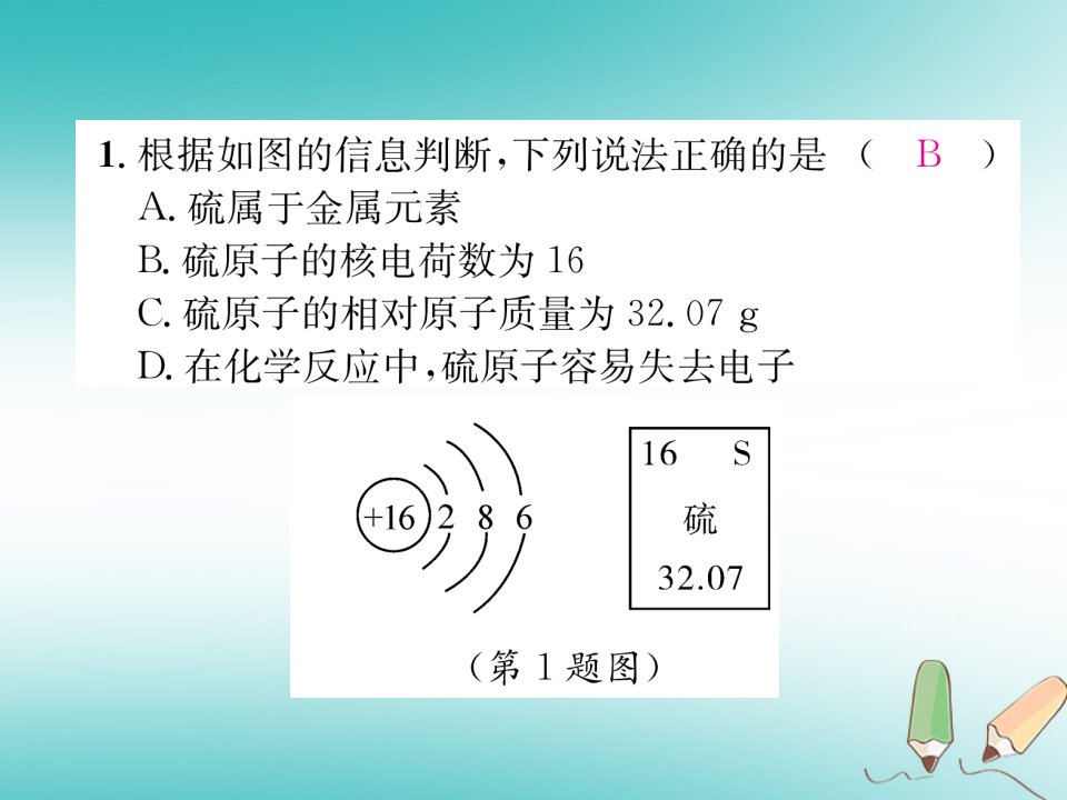 秋九年级化学上册专题训练二原子结构示意图及元素周期表习题课件新版新人教版