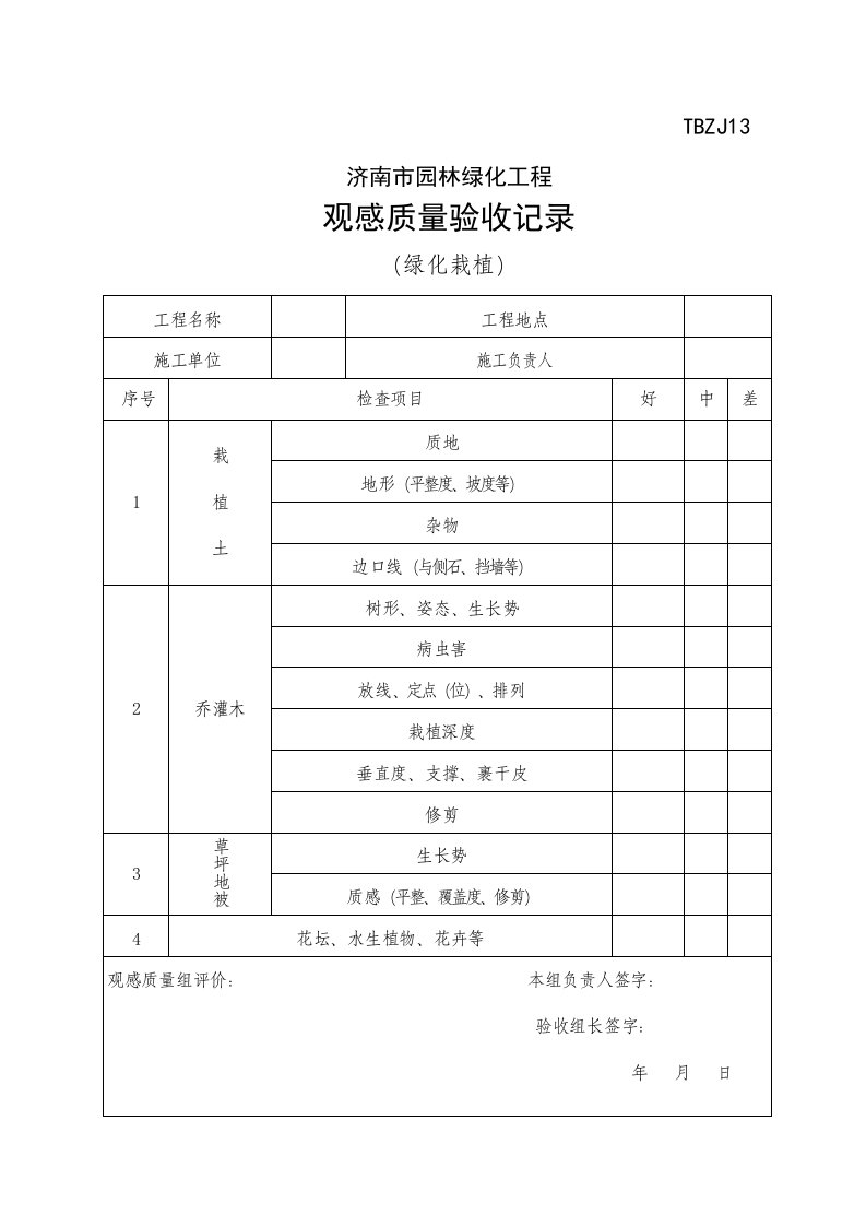 TBZJ13--15观感质量验收记录