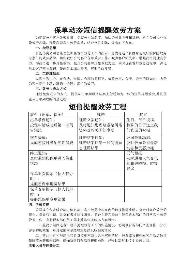 保险公司保单动态短信提醒服务方案