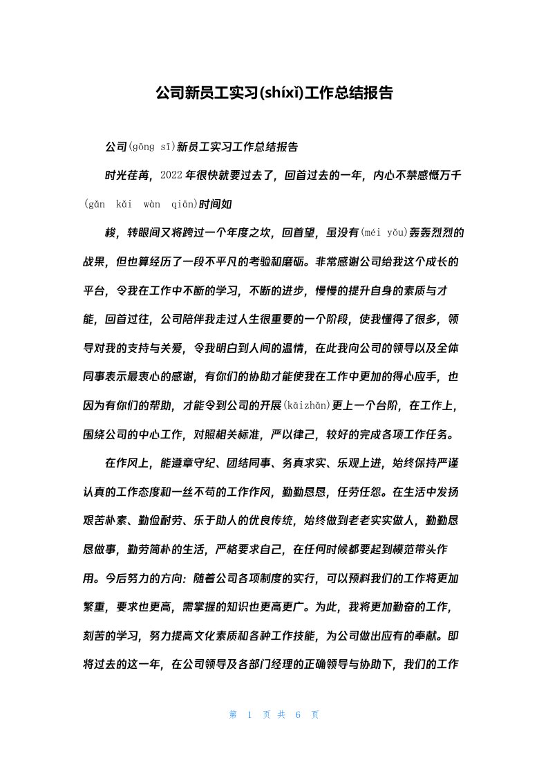 公司新员工实习工作总结报告