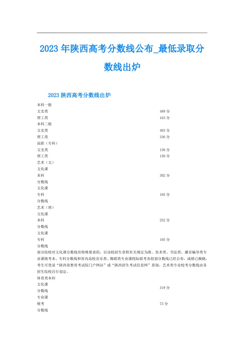 陕西高考分数线公布_最低录取分数线出炉