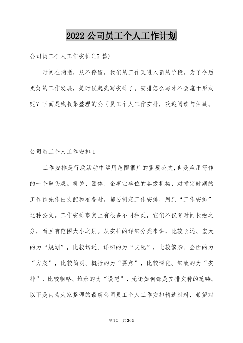 2022公司员工个人工作计划_2