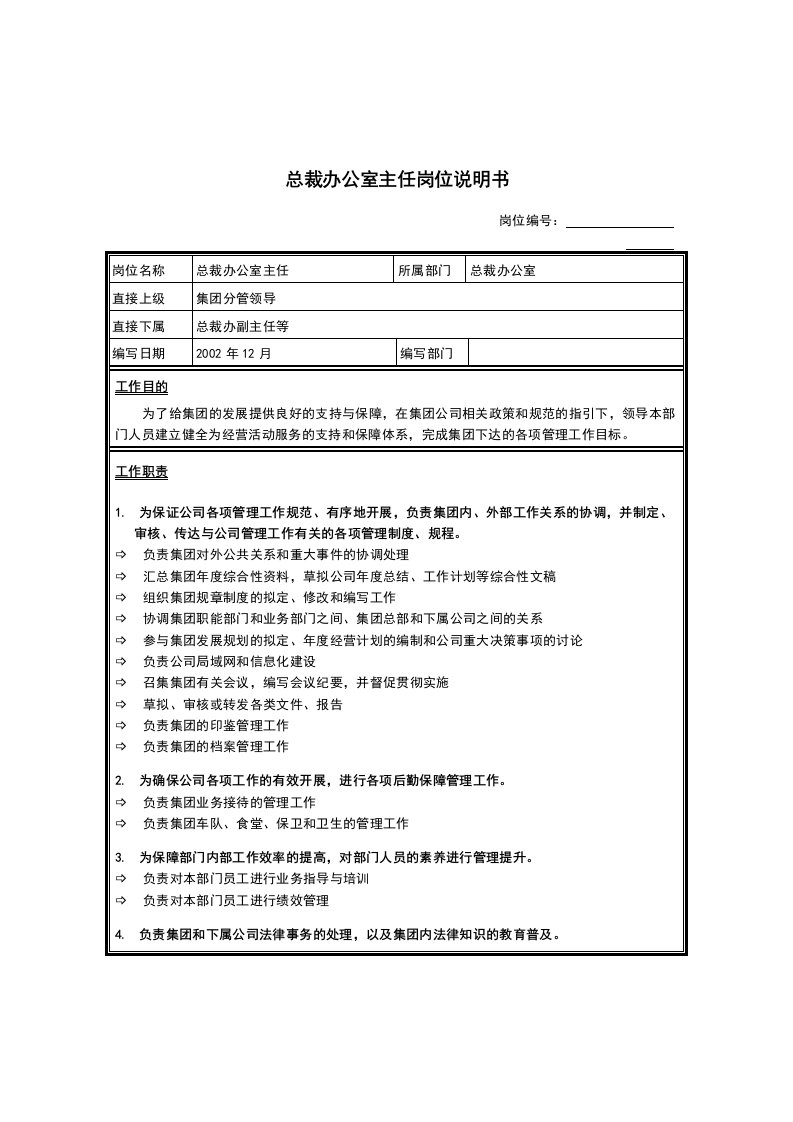 总裁办公室岗位设置大全9