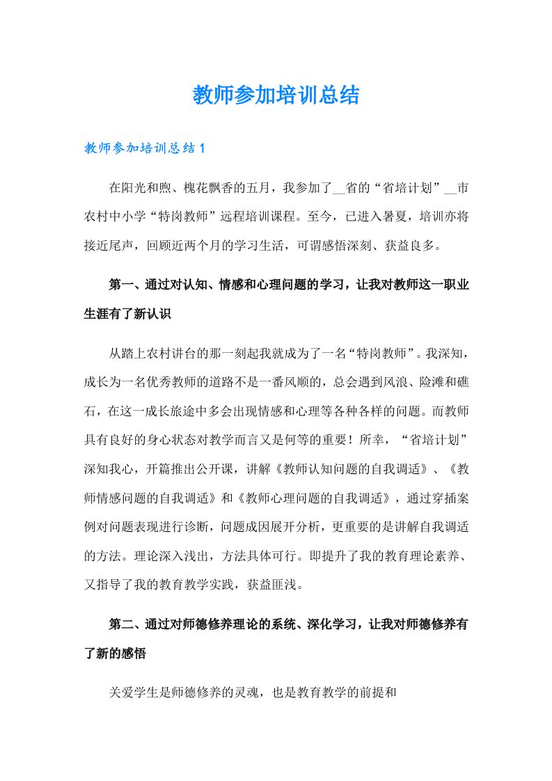 教师参加培训总结