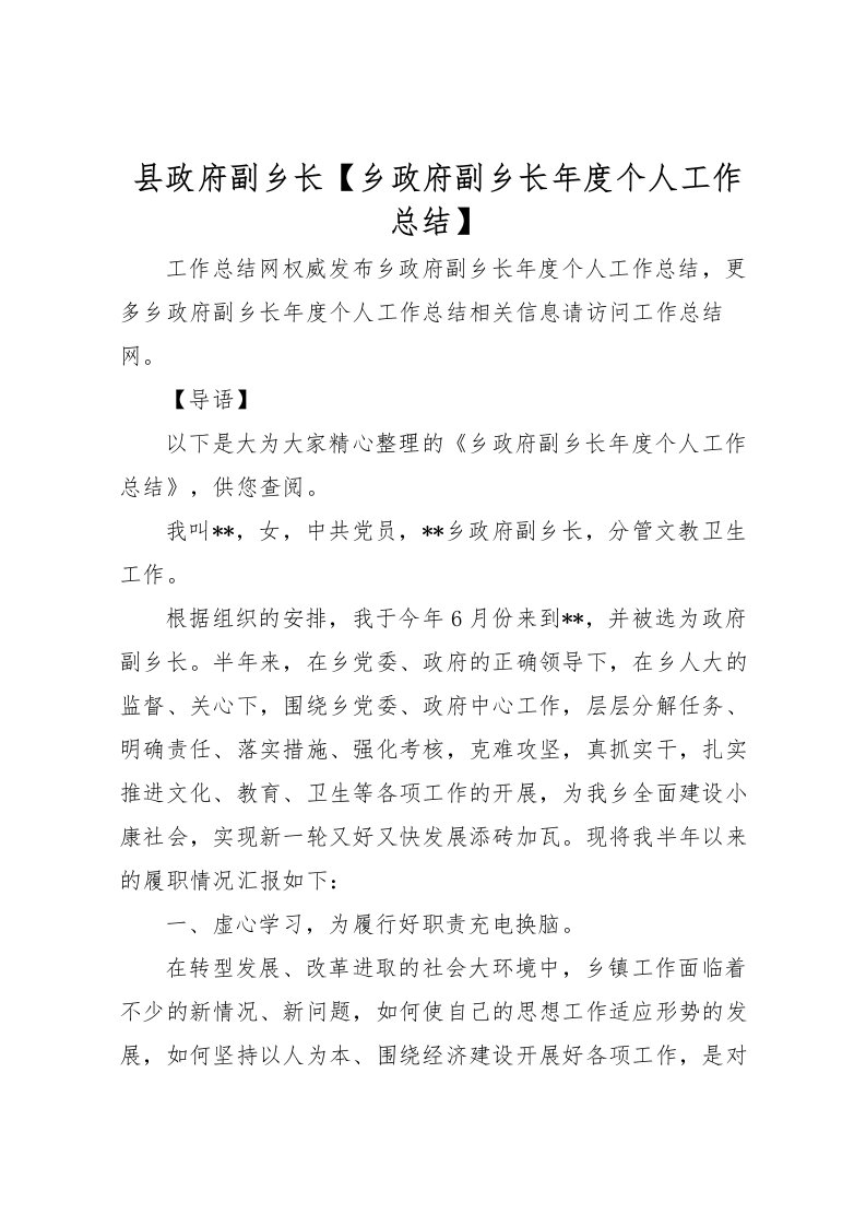 2022县政府副乡长【乡政府副乡长年度个人工作总结】