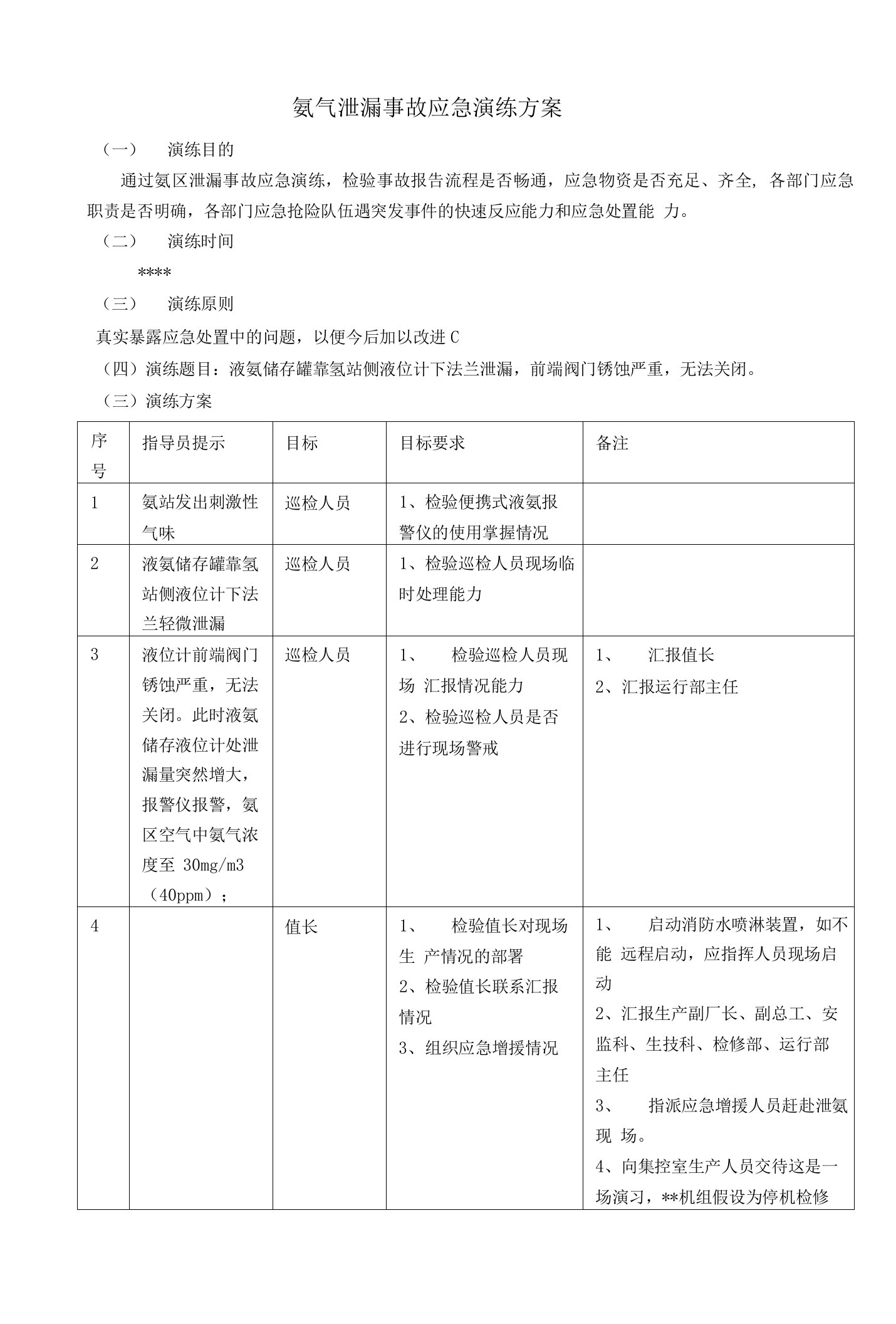 氨气泄漏应急演练方案