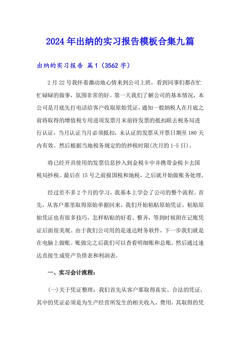 2024年出纳的实习报告模板合集九篇