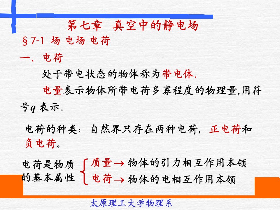 最新太原理工大学物理李孟春71电荷库伦定律ppt课件