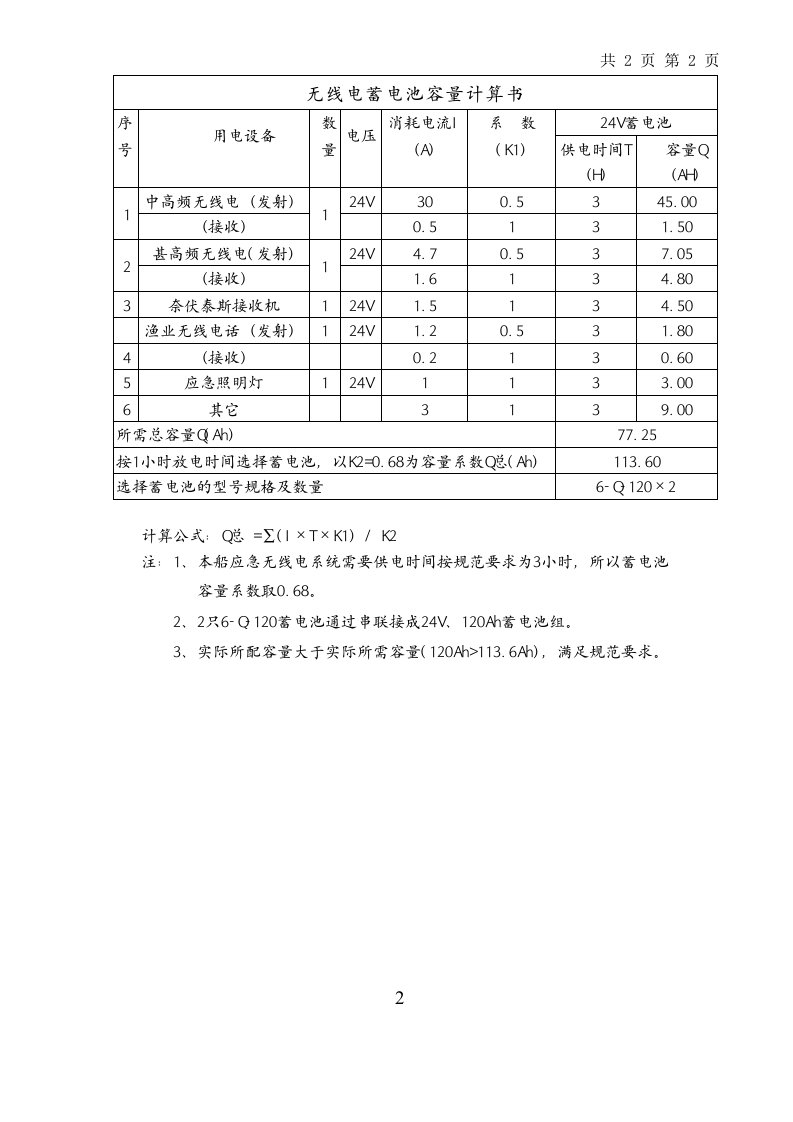 无线电蓄电池容量计算书