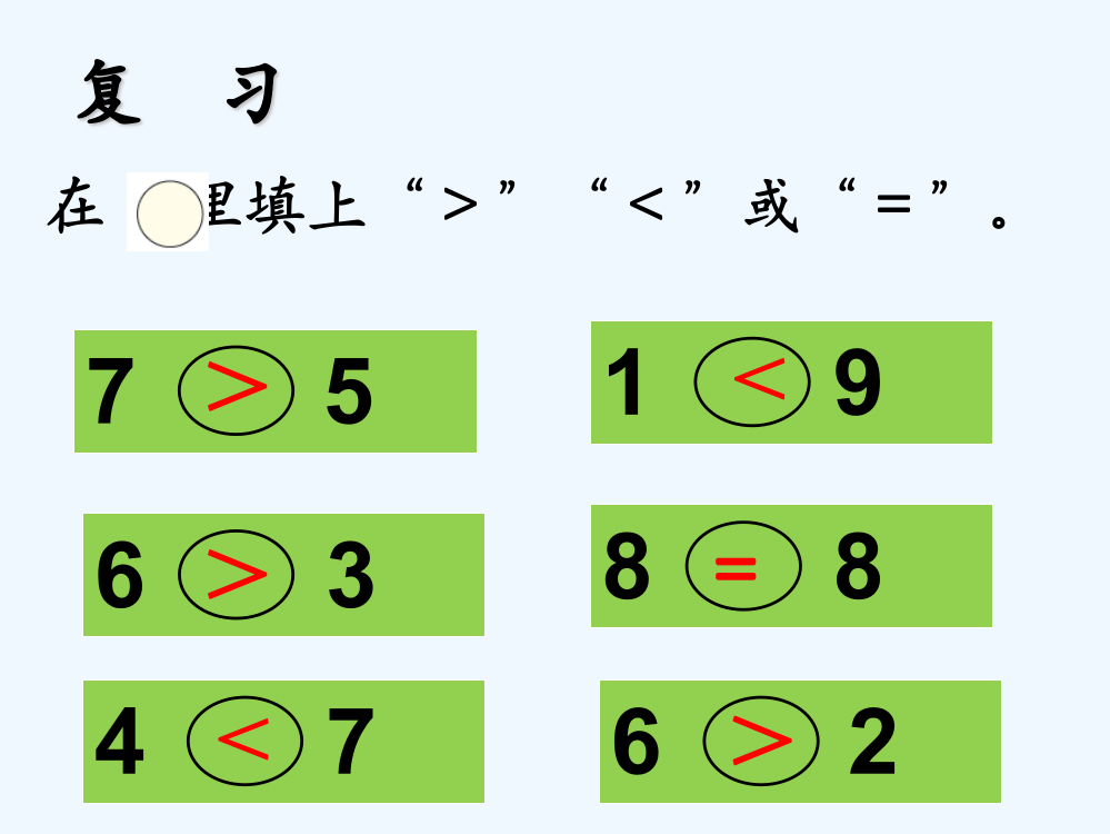 小学数学人教一年级两位数大小的比较