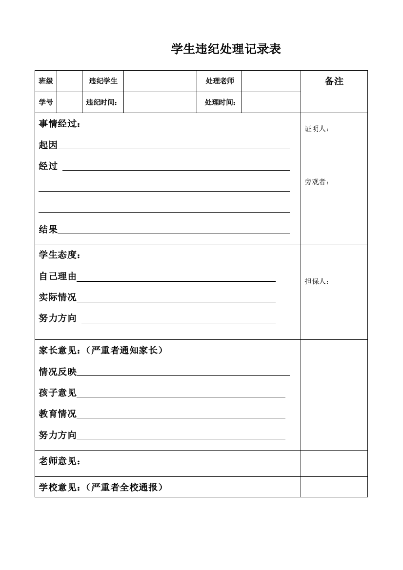 (完整word版)新的学生违纪处理记录表