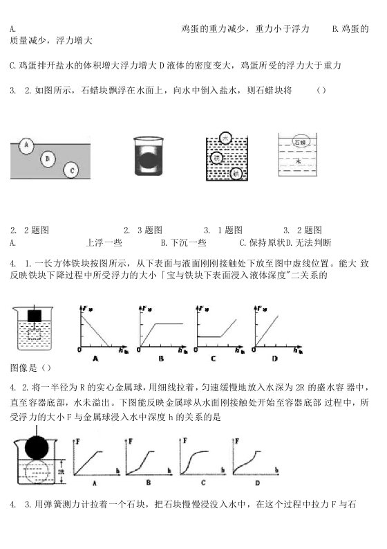 教科版八年级物理浮力综合考试试题目1