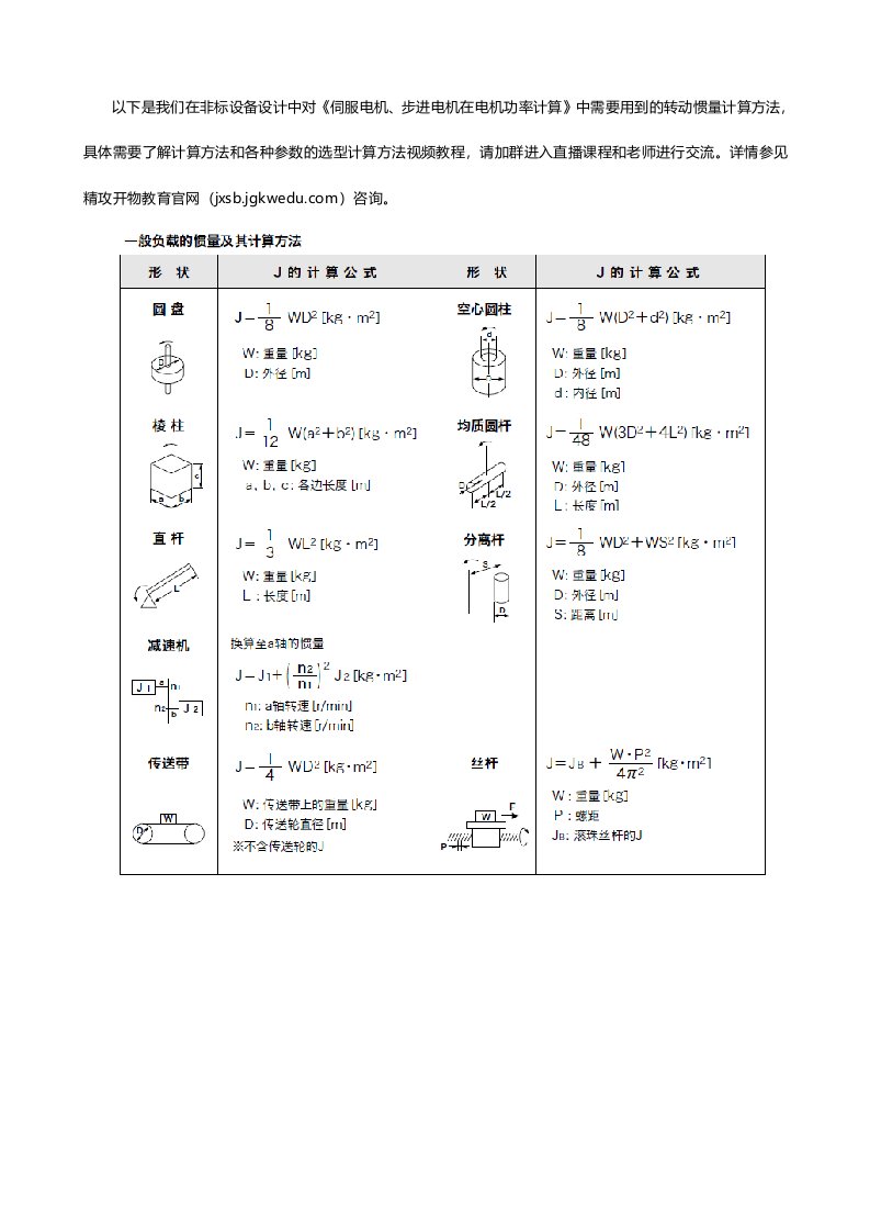 伺服电机步进电机选型中转动惯量计算折算公式