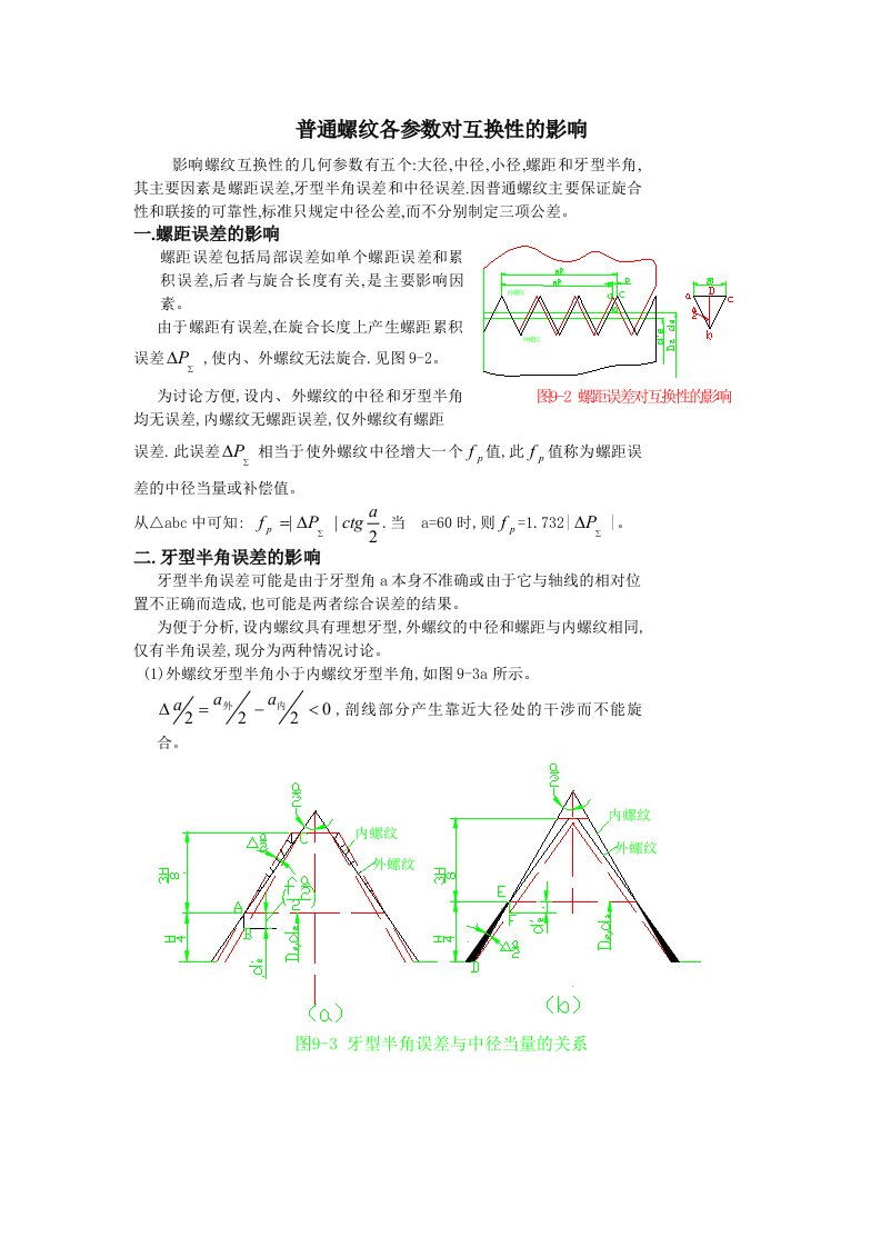 普通螺纹各参数对互换性的影响