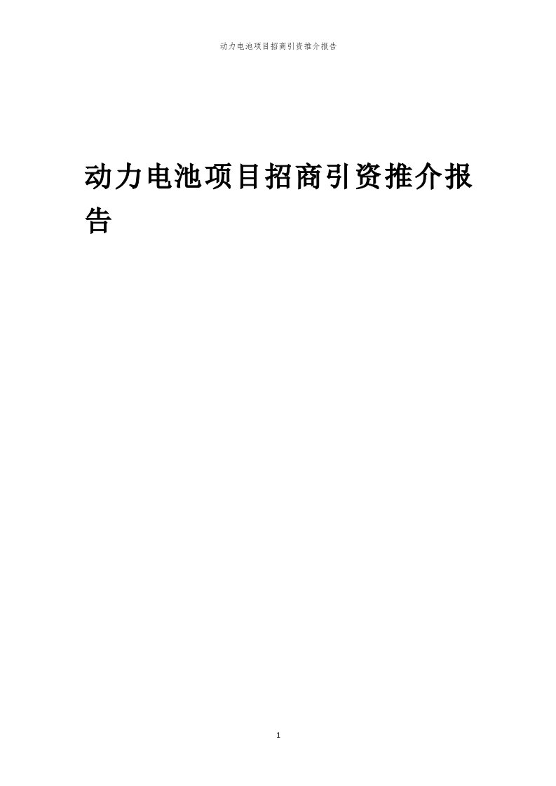 2023年动力电池项目招商引资推介报告