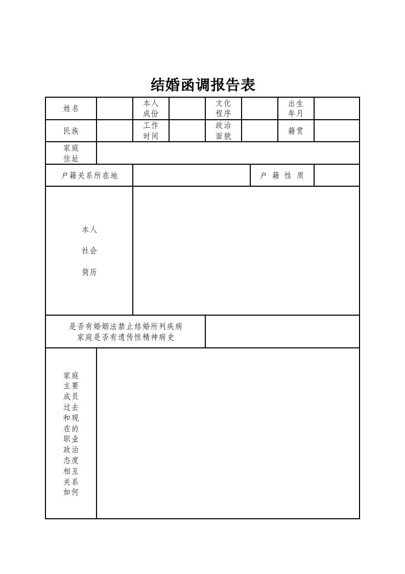 结婚函调报告表(标准版)