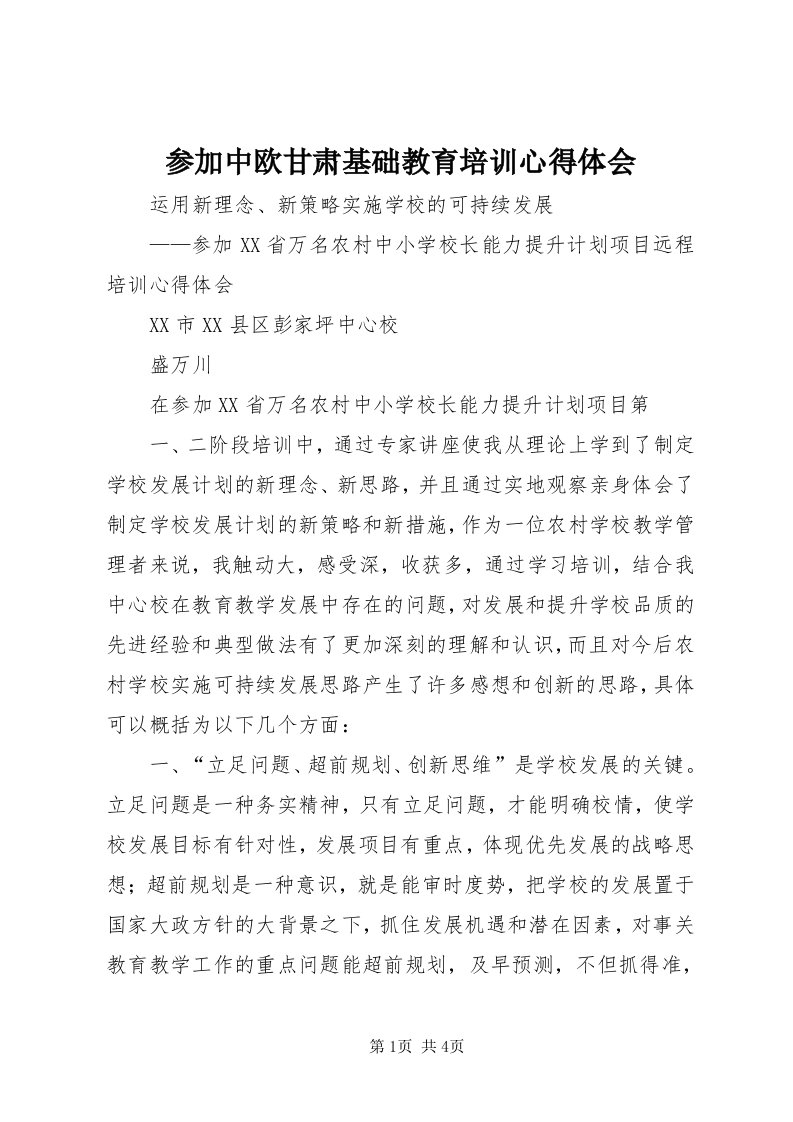 参加中欧甘肃基础教育培训心得体会