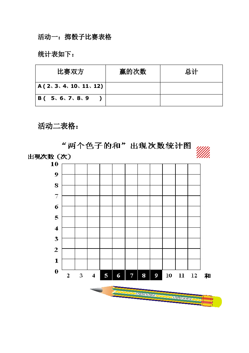 人教版五上《掷一掷》活动表格