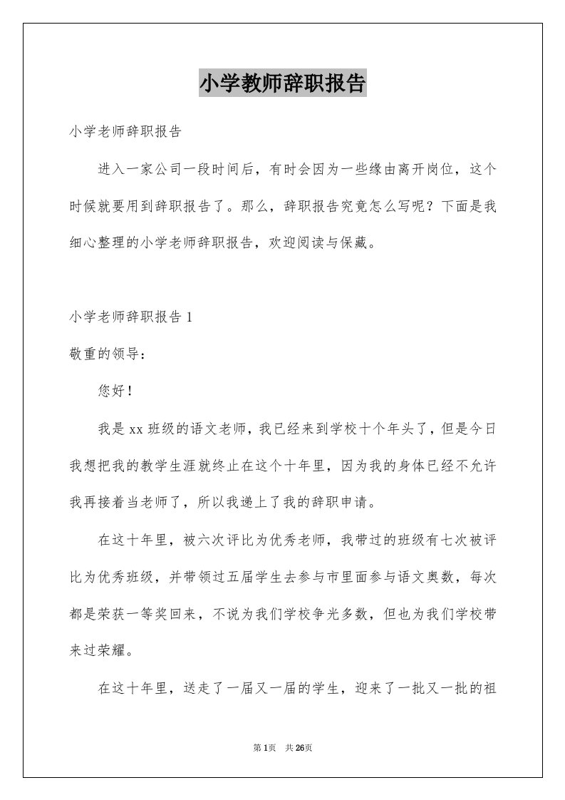 小学教师辞职报告例文3