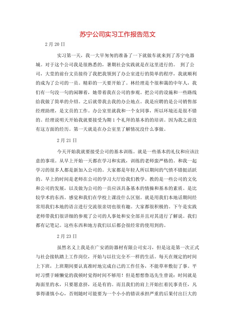 苏宁公司实习工作报告范文