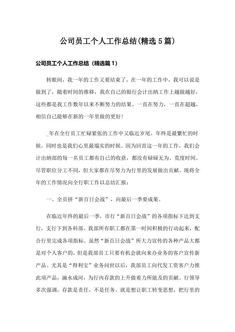 公司员工个人工作总结(精选5篇)