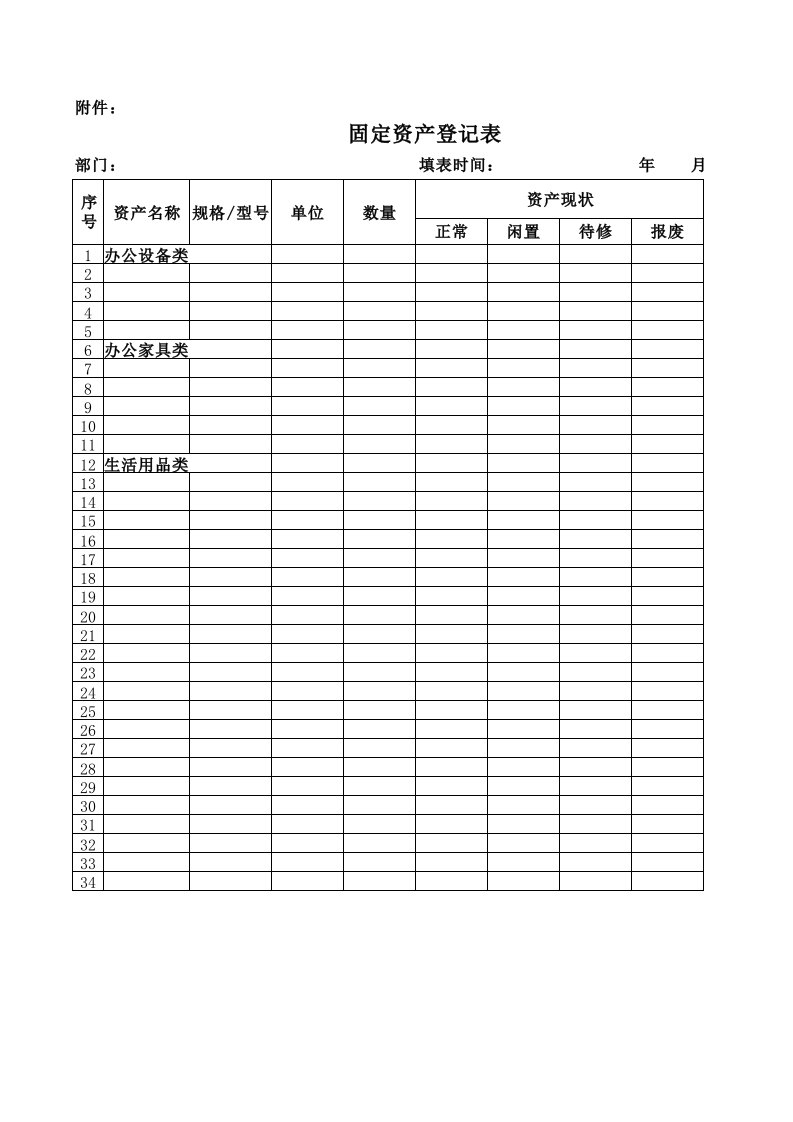 固定资产登记表模板