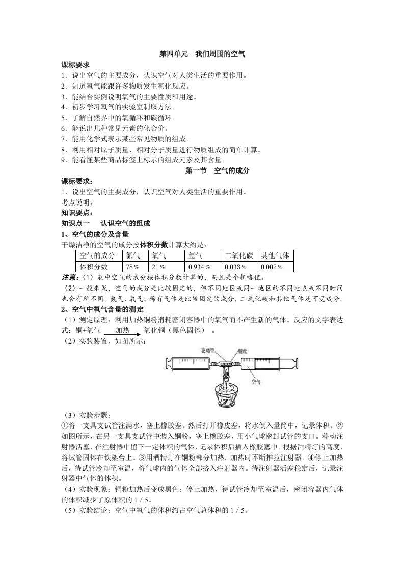 鲁教版第四单元知识要点