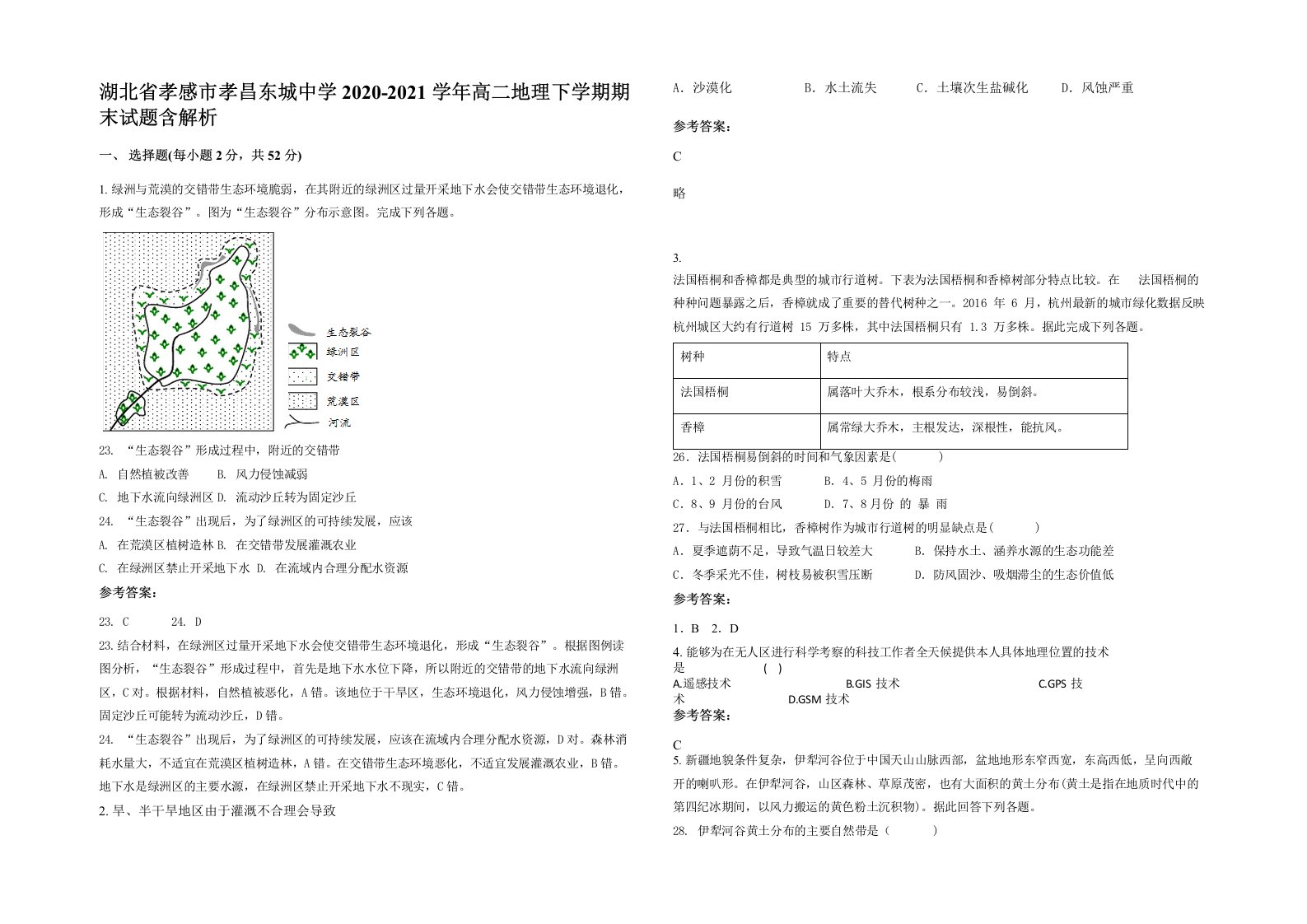 湖北省孝感市孝昌东城中学2020-2021学年高二地理下学期期末试题含解析