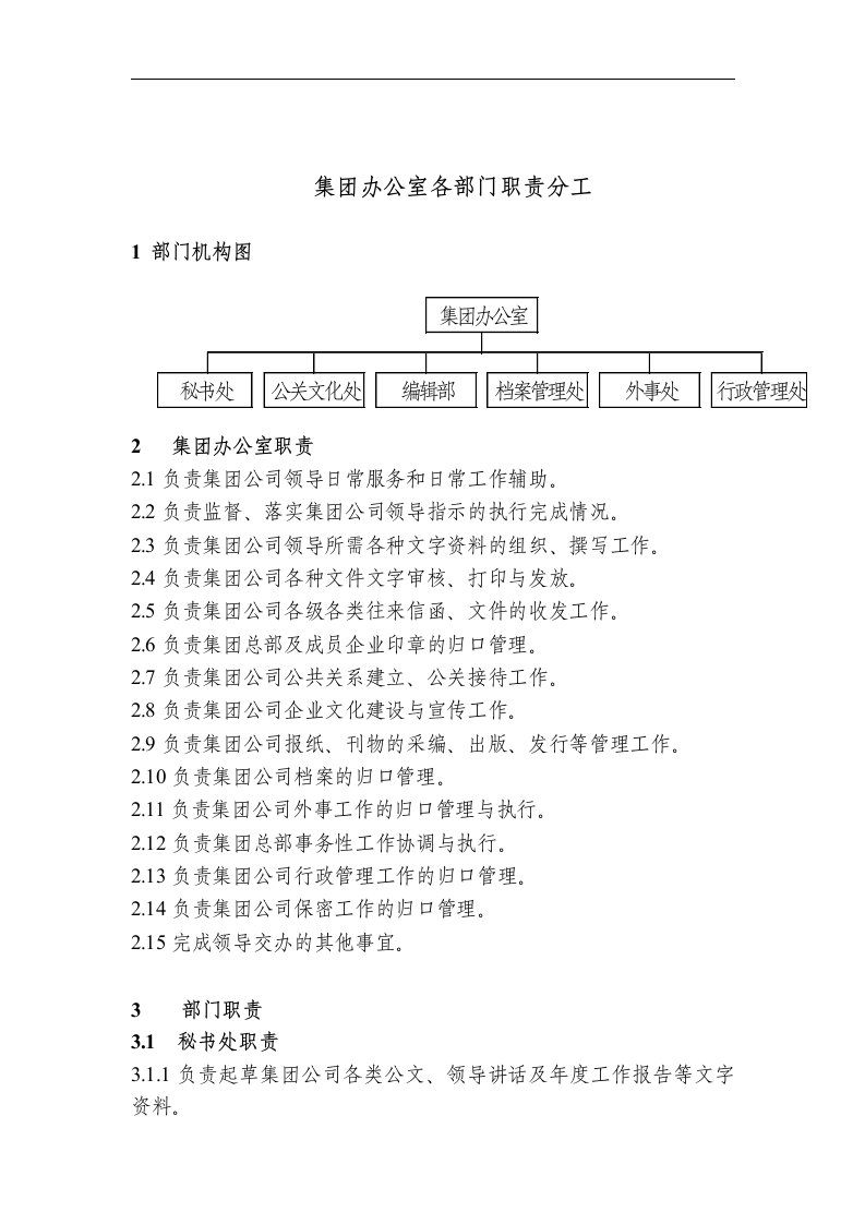 集团办公室各部门职责分工