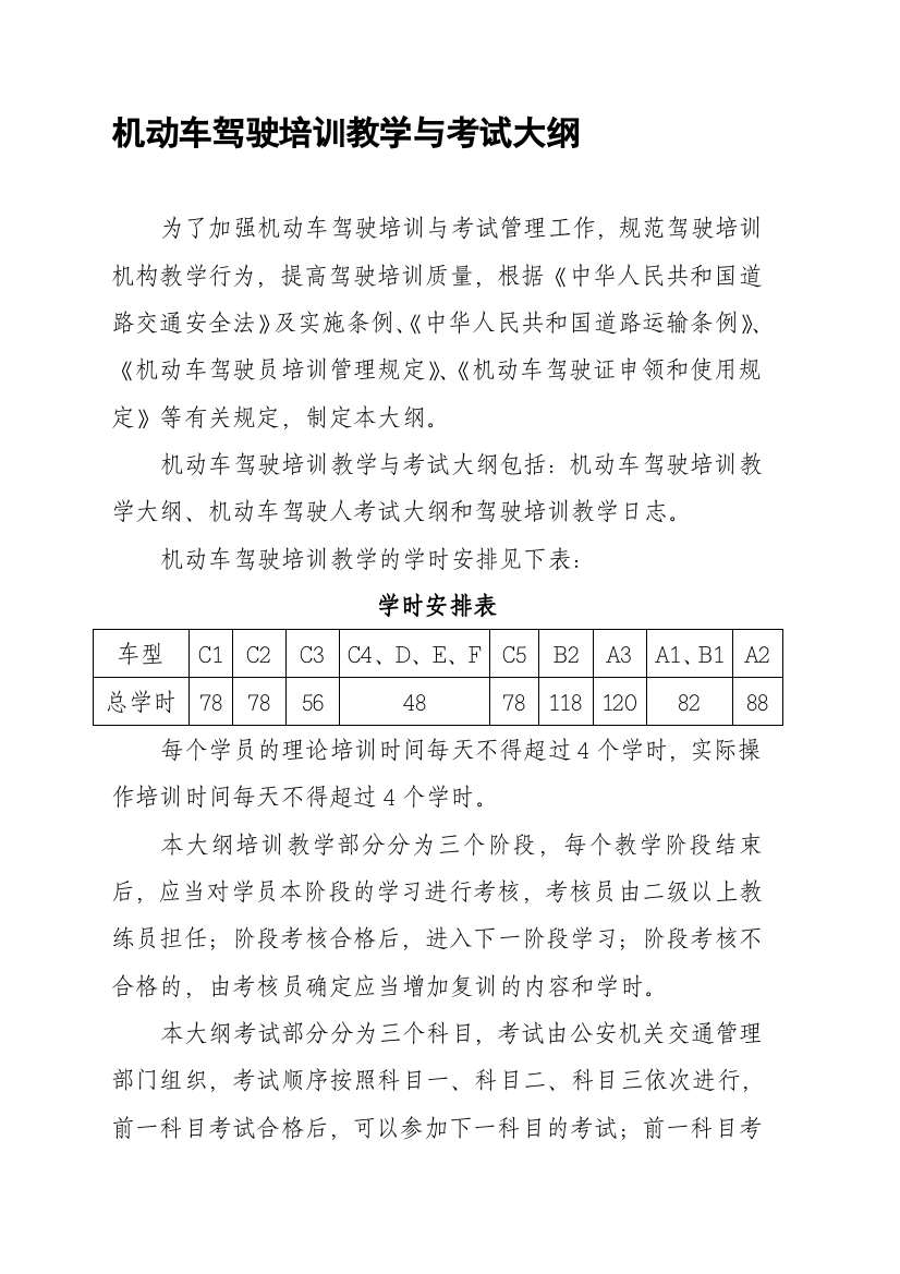 【年度工作总结】机动车驾驶培训教学与考试大纲