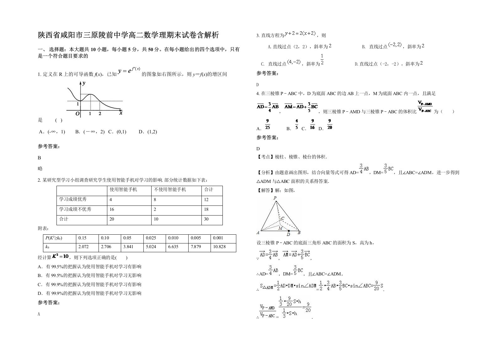 陕西省咸阳市三原陵前中学高二数学理期末试卷含解析